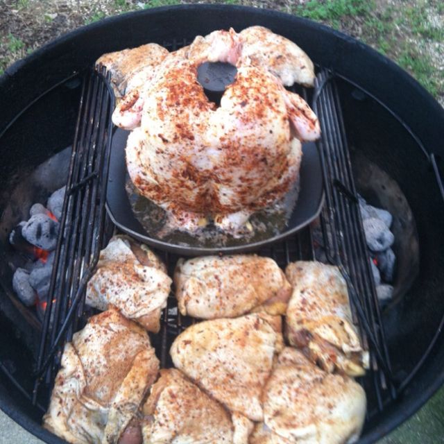 Beer can chicken &  thighs start on the weber. via: mikethebbq.blogspot ...