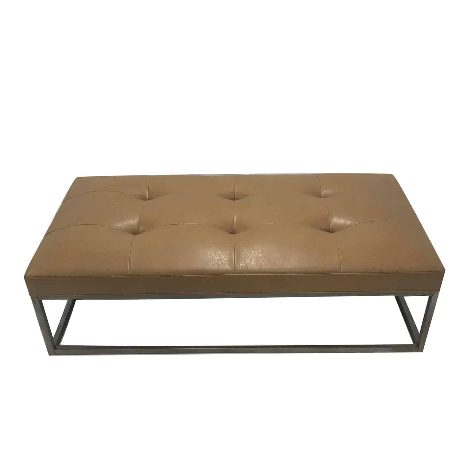 Camel Cognac Leather Ottoman Coffee Table / Let