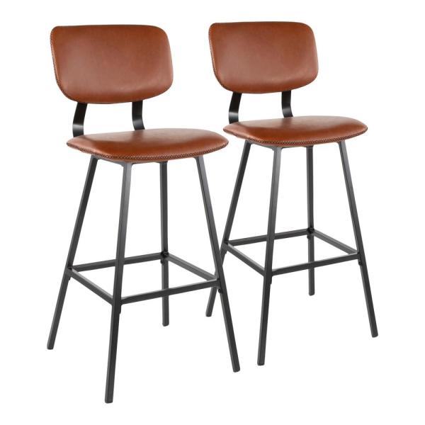 Lumisource Foundry 30 in. Cognac Faux Leather Upholstery Bar Stool (Set ...